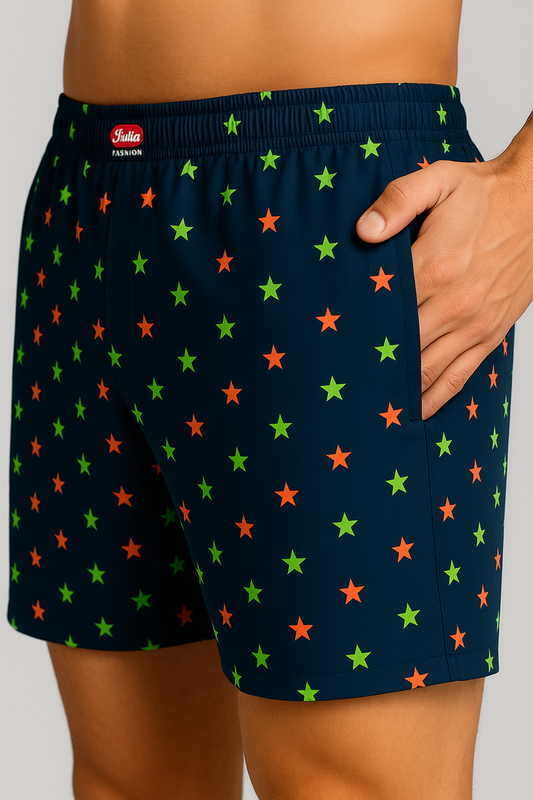 Star Haze soft cotton boxer shorts neon stars